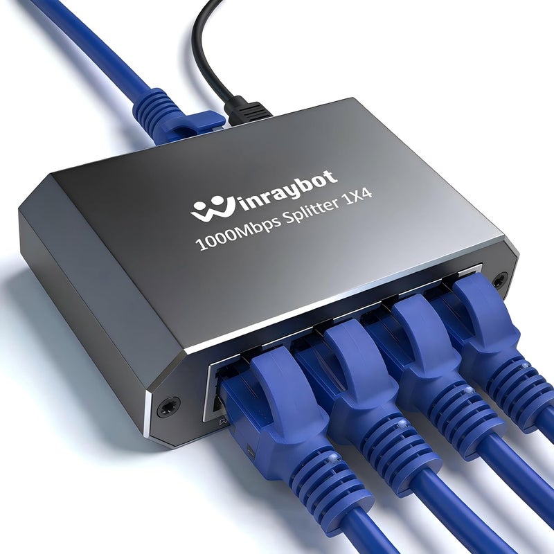 WinRaybot Ethernet Splitter, ethernet hub 4 Port gigabit,Ethernet Splitter 1 to 4,Network hub,Internet Switch 4 Port,netgear Switch (4 Devices Working simultaneously with Gigabit Network) - Image 1